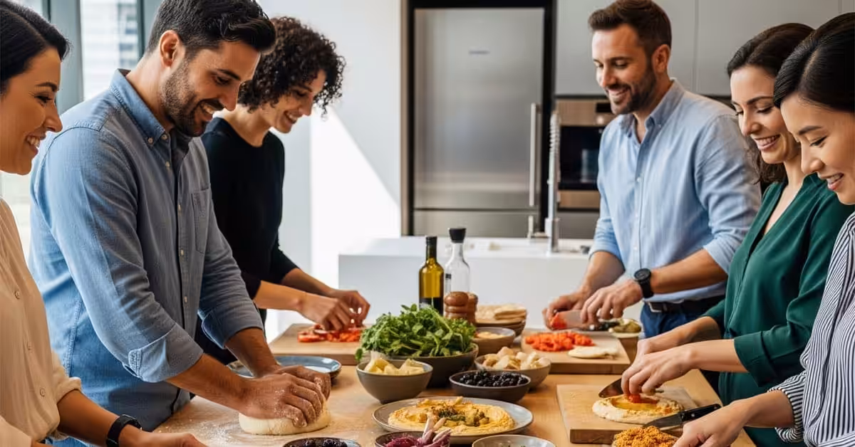 Atelier collaboratif illustrant les tendances actuelles en repas corporatifs à Nabeul