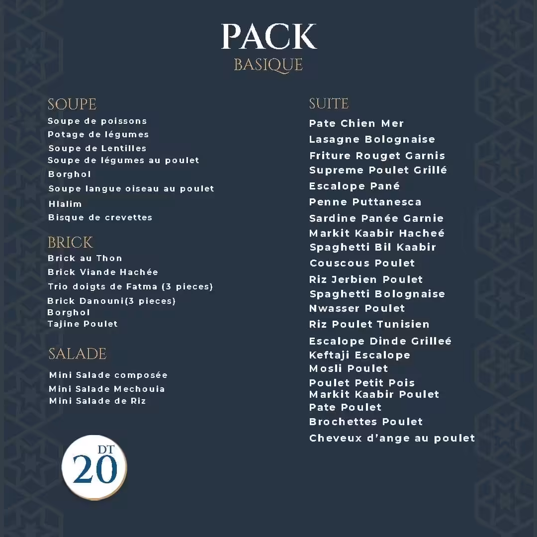 Commandez Menu Ramadan pas cher à seulement 20 DT chez Repas Med